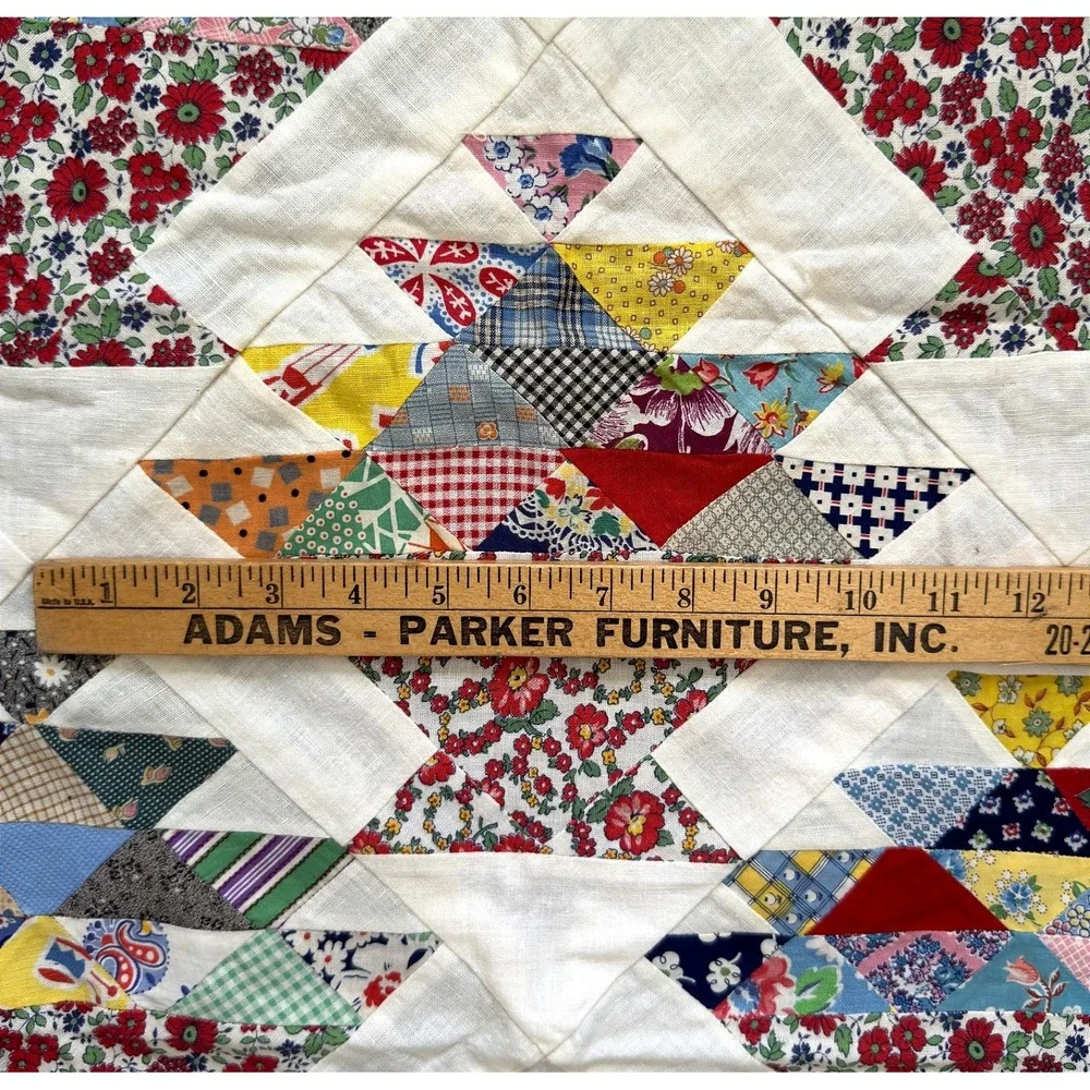 Vtg Antique Lap Wall Flower Basket Quilt Top Exc Cotton Prints, Feedsack 39